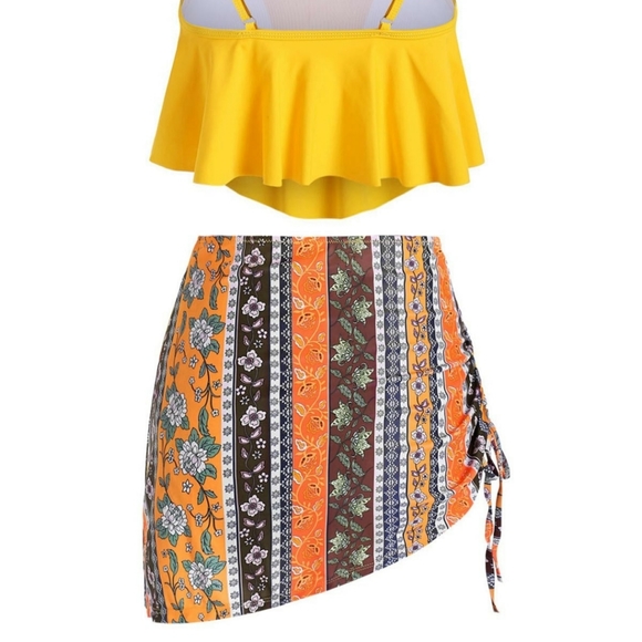 Floral Print Cinched Overlay Tankini Set - Picture 7 of 9